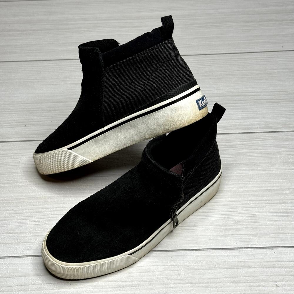 Keds Black Suede & Twill Zip Up Ankle Platform Sneakers Casual Shoes Sneakers 7